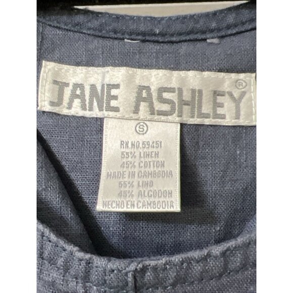 VTG Jane Ashley Y2K Sheath Dress Small Blue Floral Embroidered Linen Cotton - Picture 4 of 9